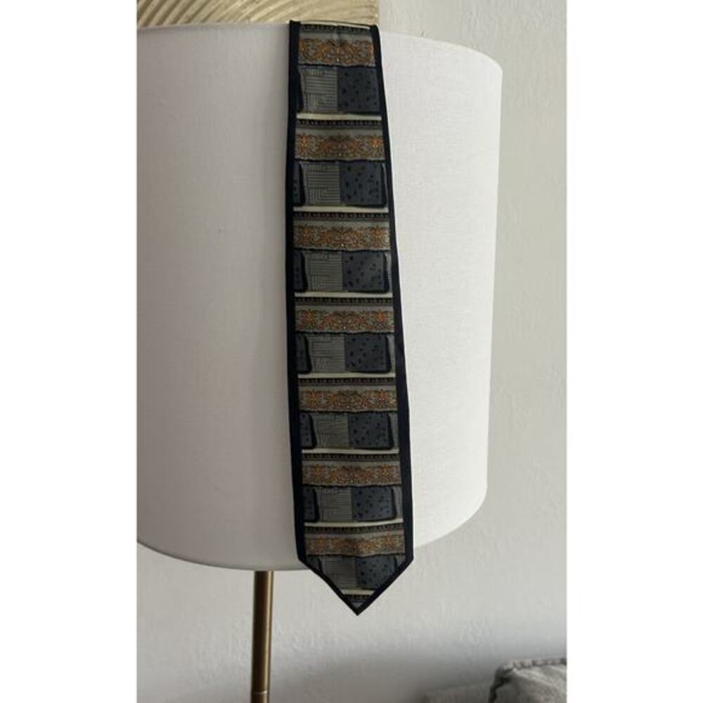 Claudio Nucci Mens Designer Silk Tie Blue Gold Brocade Pattern Italy